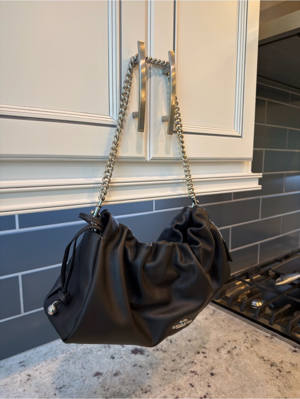 Like New Coach Large Faye Black Leather Shoulder Bag with Silver Chain - Picture 5 of 16